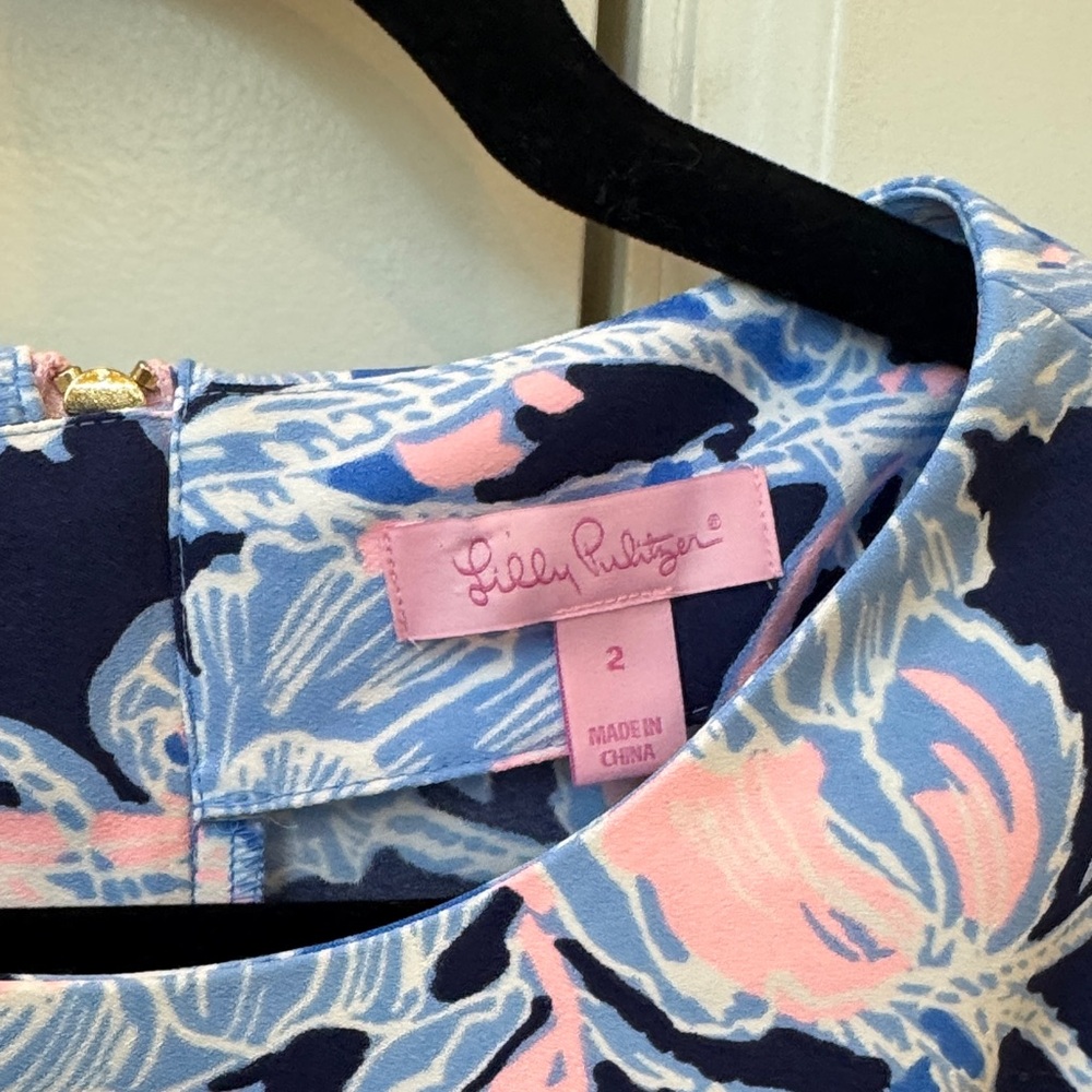 Lilly Pulitzer Kayla Stretch Navy and Light Pink Floral Dress Size 2 - Picture 3 of 7